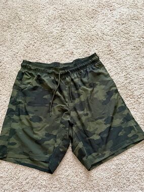 Layer 8 Men's Camo Athletic Shorts - Olive Green